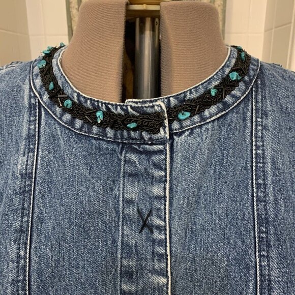 Choices. Size 1X. Embellished Beaded Denim Jacket. Unlined. Snap Front. B76 - Picture 4 of 5